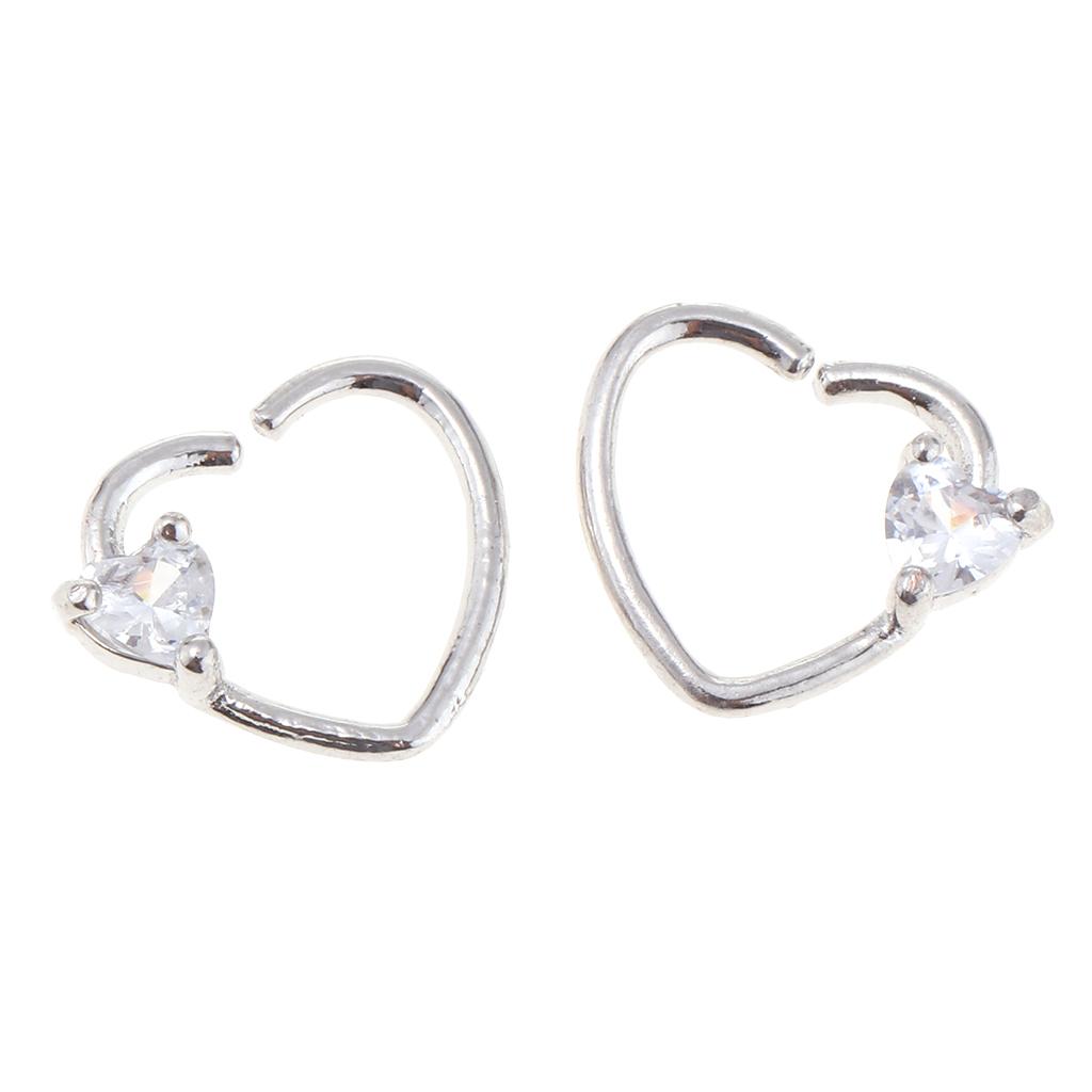 2Pcs Nose Ring Zircon Hoop Heart Crysrtal Tragus Ear Piercing Jewellery 1