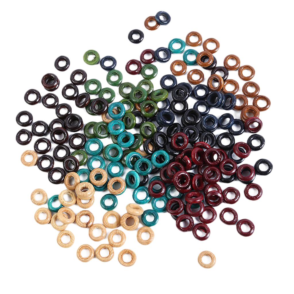 100 Pieces Round Wooden Hair Braiding Cuff Adjustable Hair Dreadlock Rings