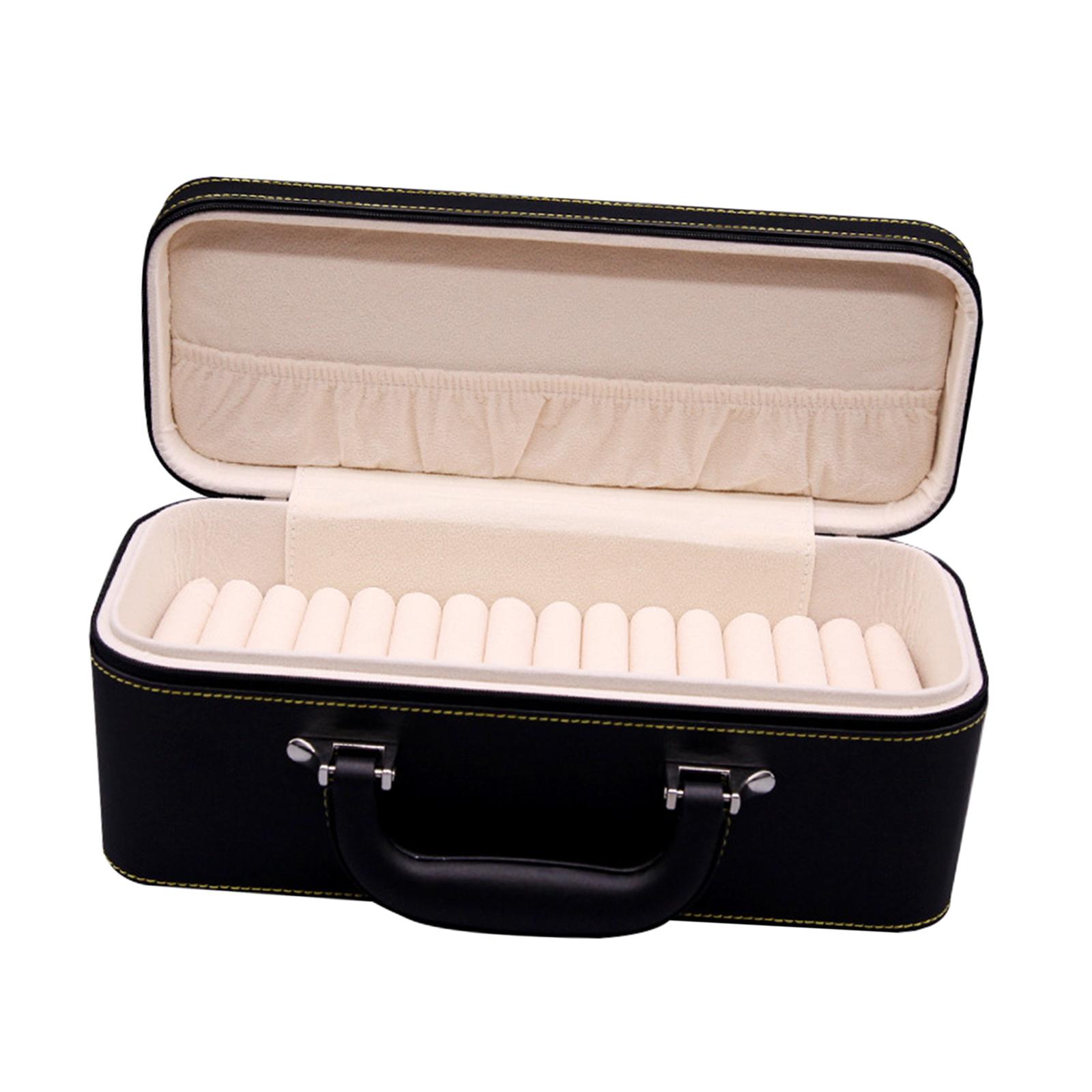 15 Slots bracelet Case with Handle Holder Storage Box Bracelets Display Case Black and Beige