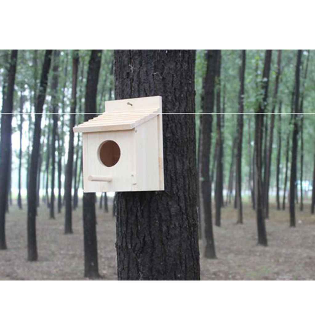 Traditional Solid Wood Bird Nesting Box Hanging Tree Wall House Feed Station