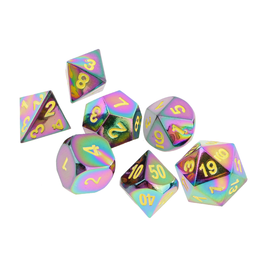 7x Rainbow Polyhedral Dice D20 D12 D10 D8 D6 D4 Dungeons and Dragons Parts 