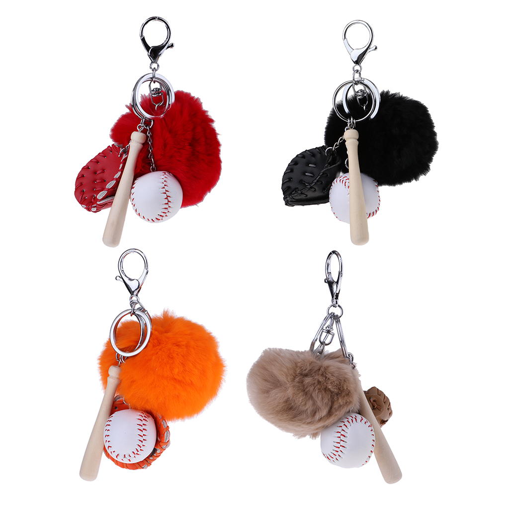 Fashion Cute Soft Faux Fur Ball Keyring Bag Keychain Hanging Pendant red
