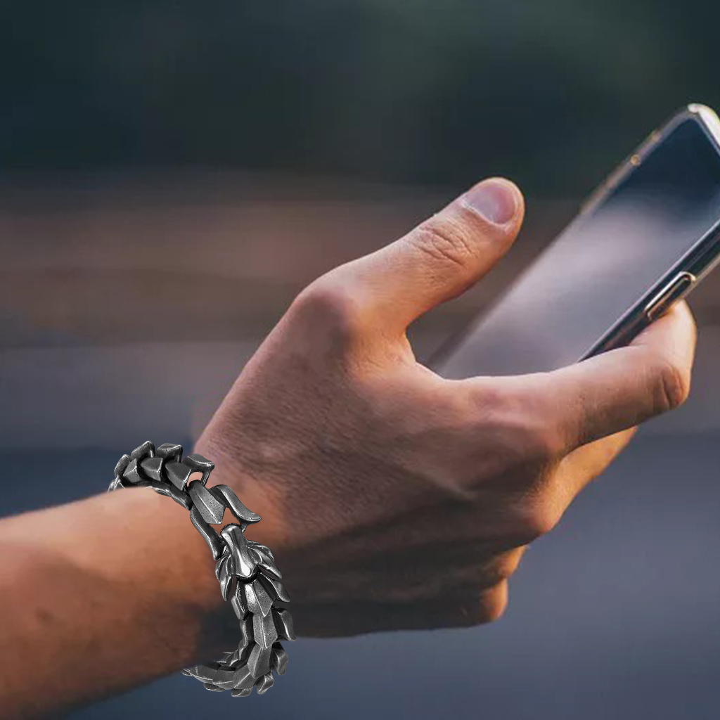 Gothic Punk Bracelet Titanium Steel Dragon Scale Bangle Black 8.26 inches