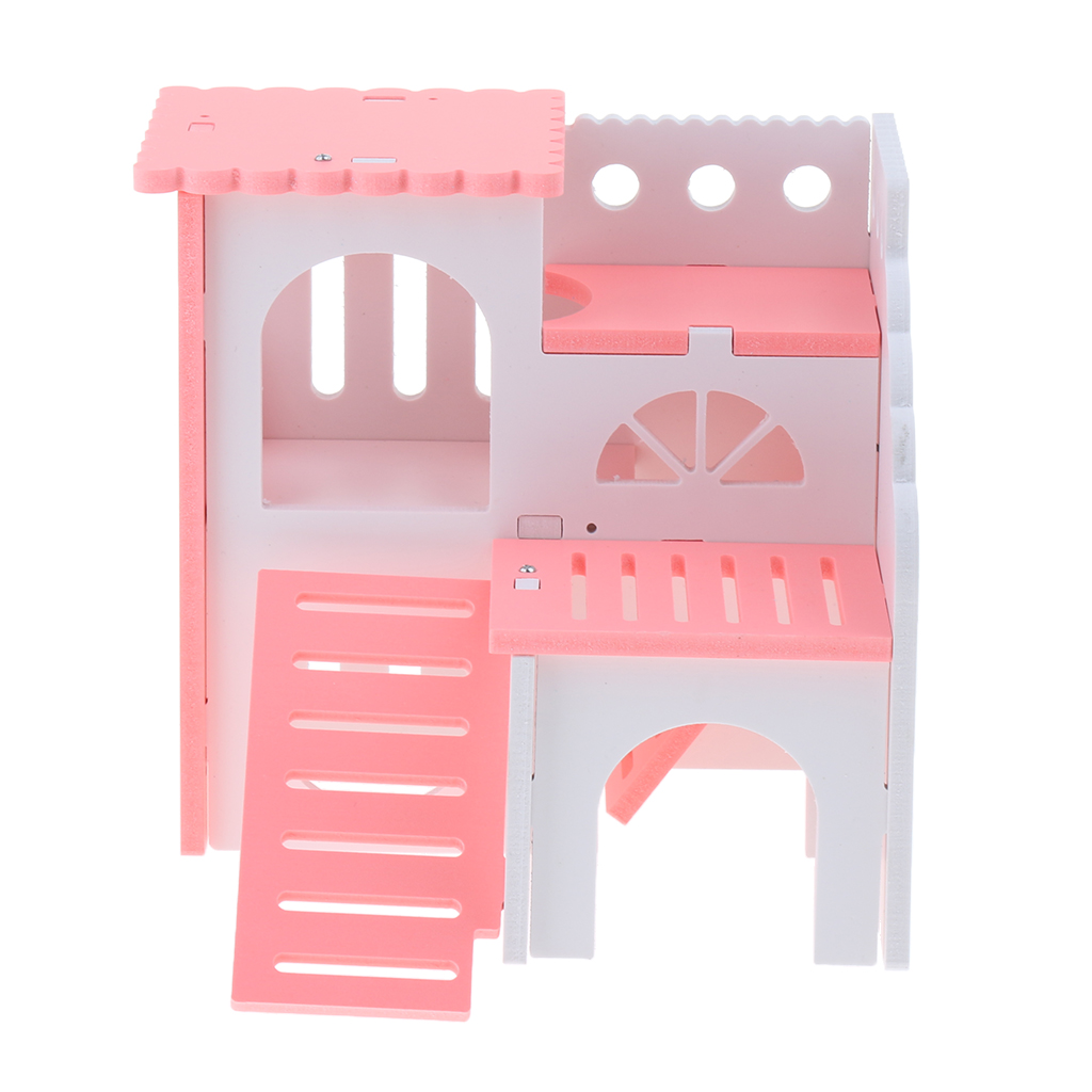 Hamster House Cages Wooden Small Animals Villa Hut Play Toy Pink