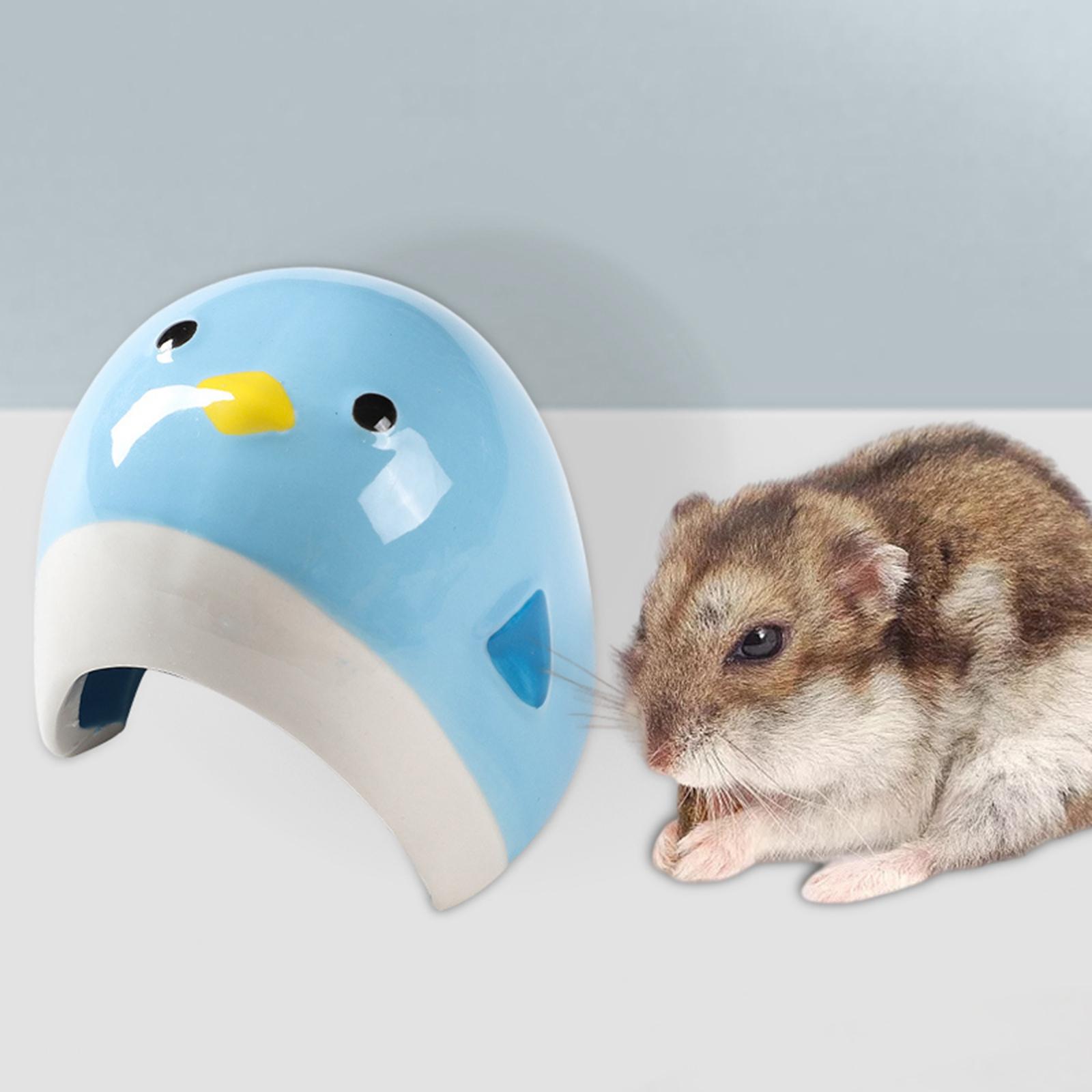 Cartoon Ceramic Hamster House Hideout Cave Small Animal Hut Blue penguin