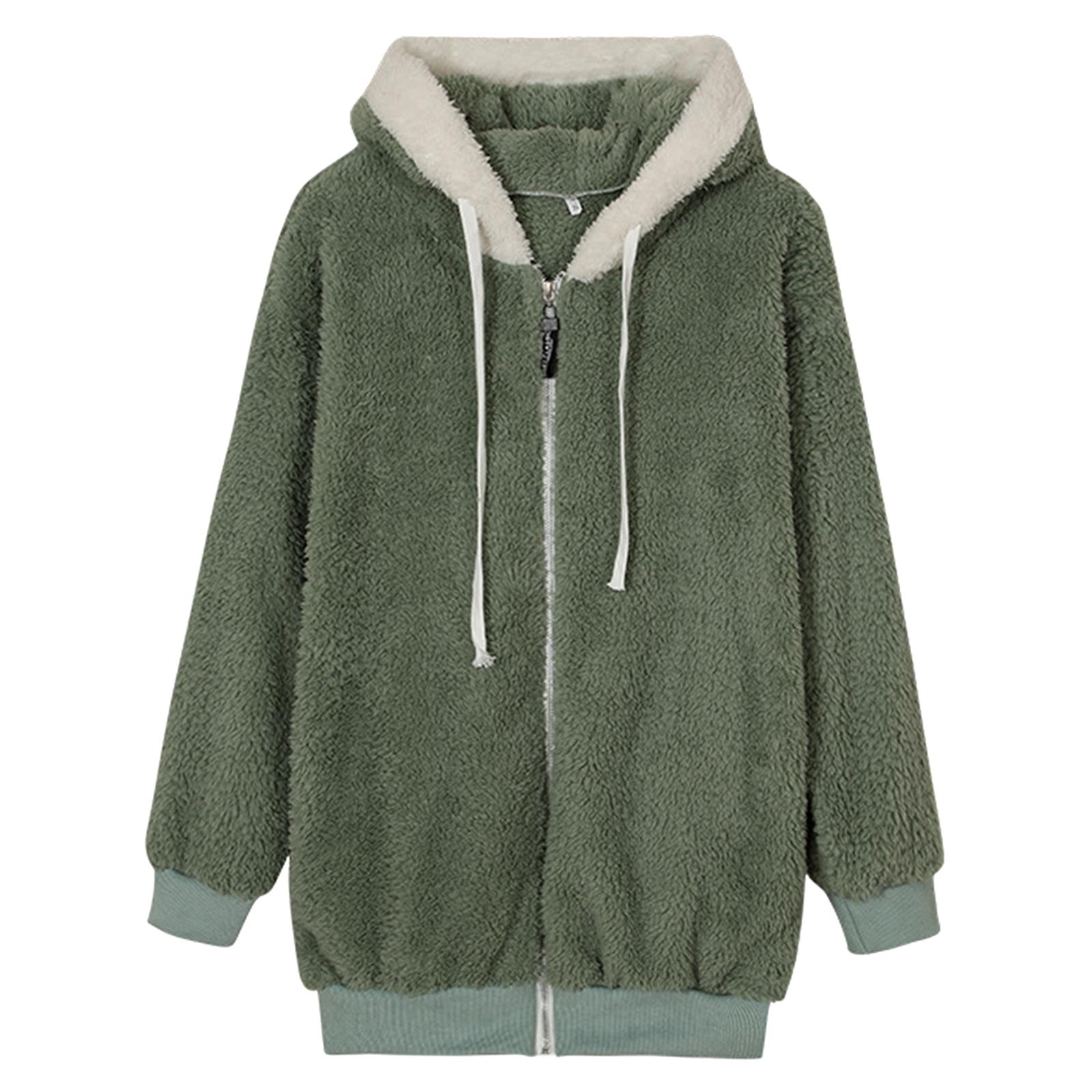 Casual Women Jacket Overcoat Warm Soft Trendy Winter Fleece Coat M Green