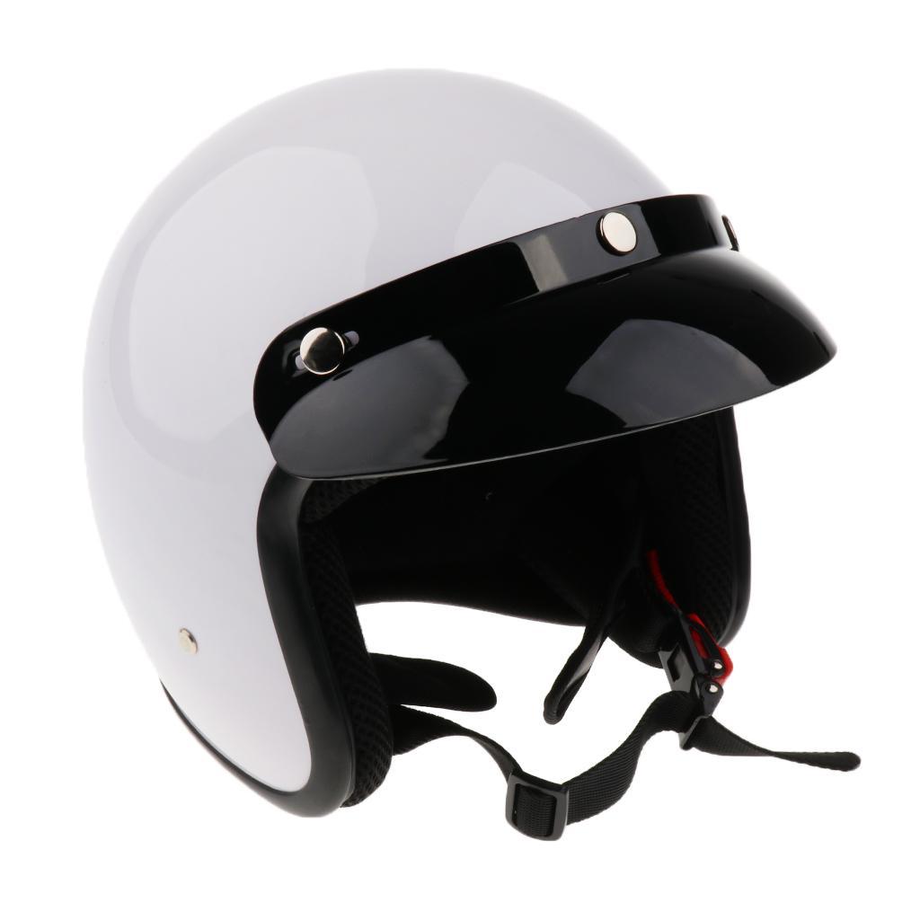 Bright White Retro Universal Motorcycle 3/4 Open Face Helmet w/ Sun