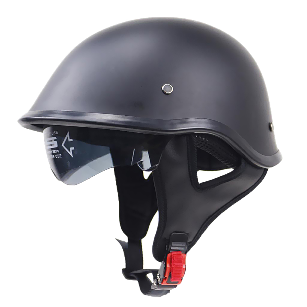 Half 1/2 Open Face Helmet Motorcycle DOT Drop Down Sun Visor Flat Black ...