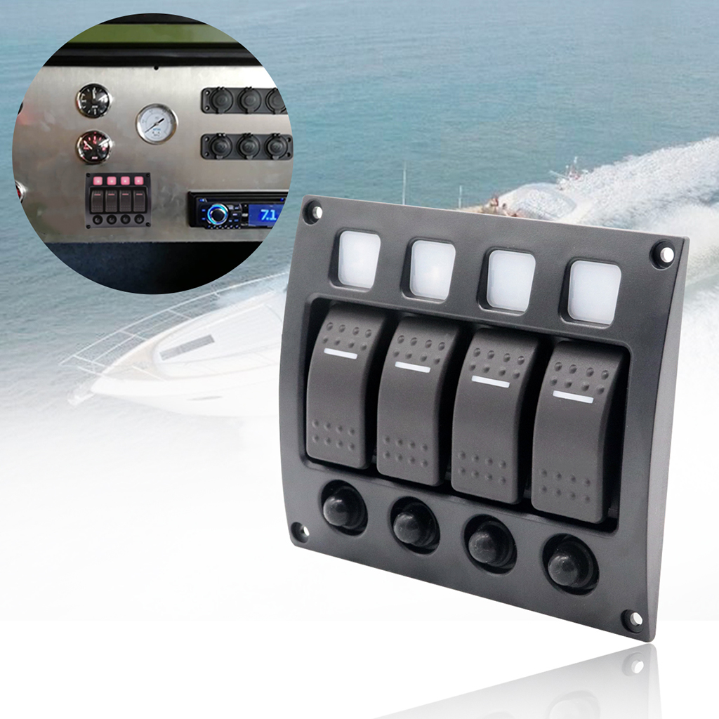 4 Gang Curved Waterpoof LED Switch Panel with Circuit Breakers Back Light