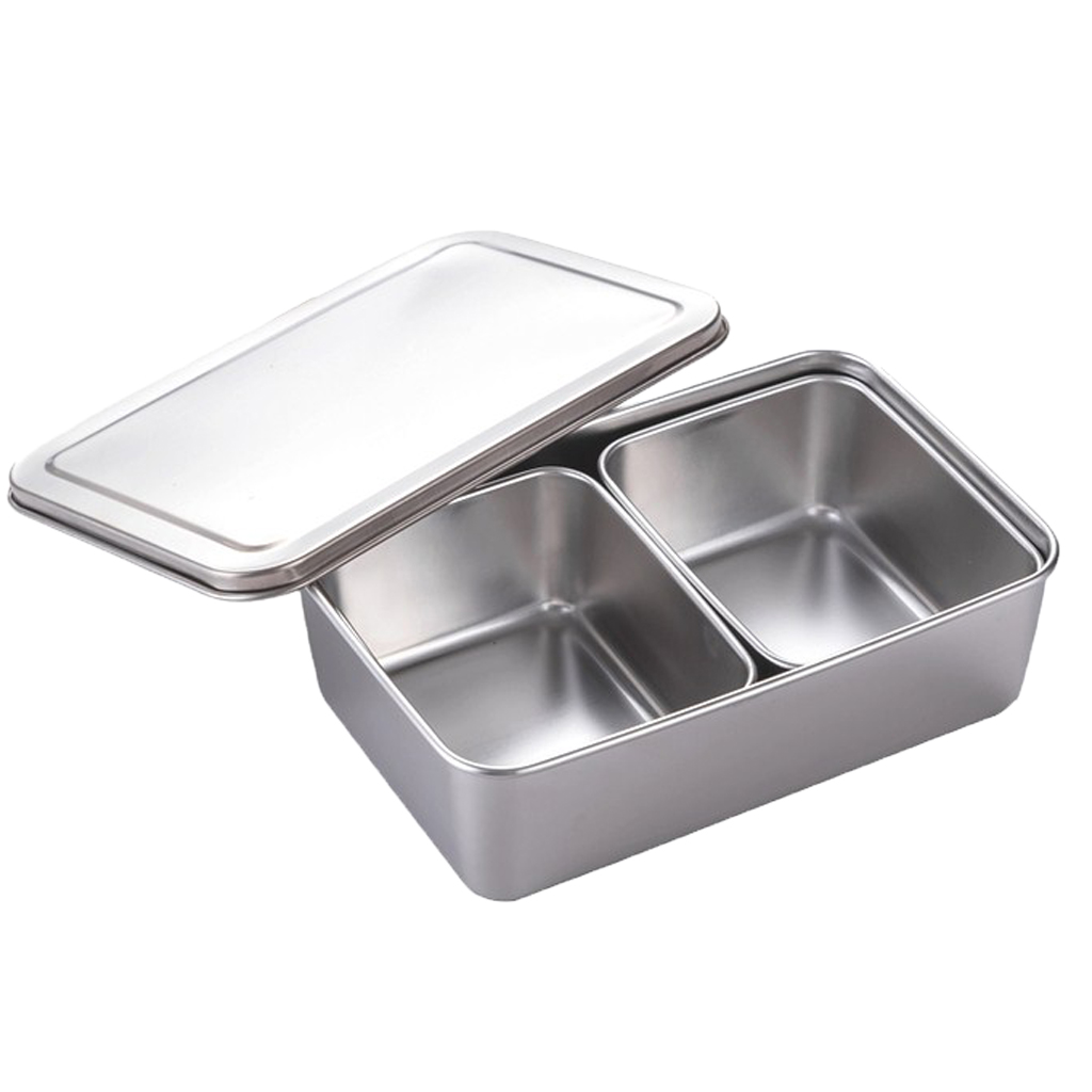 Stainless Steel Seasoning Box Spice Jar Set Condiment Food Display 2 Grid