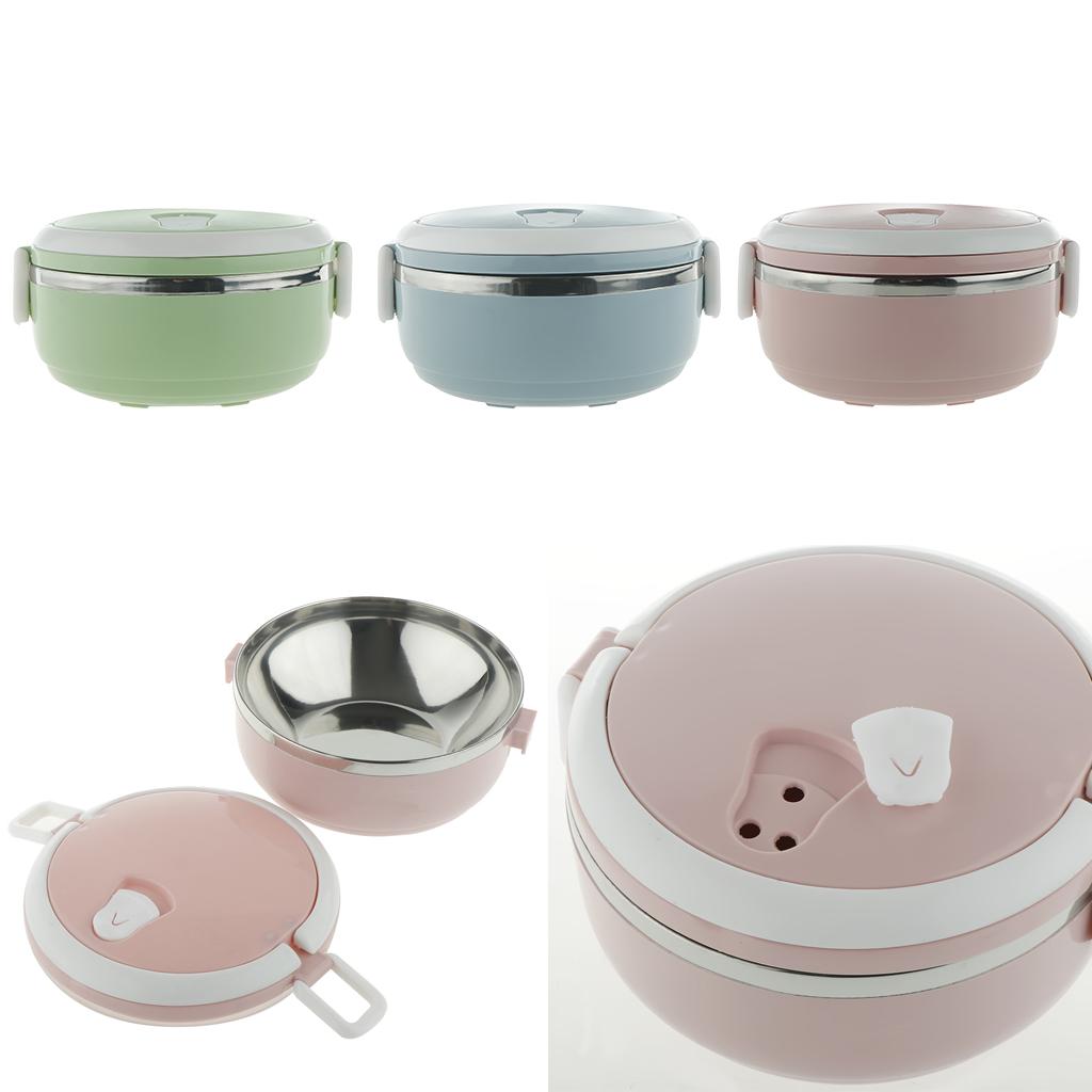 3xStudent Stainless Steel Thermal Lunch Box Portable Tiffin Bento Box Pink