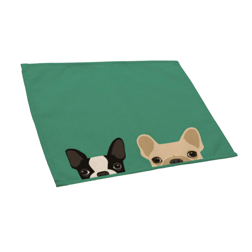Cotton Linen Placemats Cute cat and dog print cotton Table Mats 4