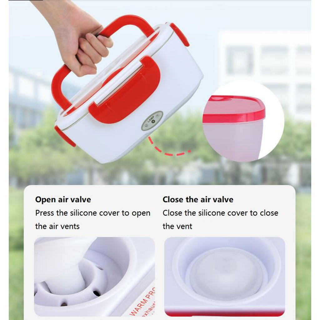 Portable Electric Heating Stainless Lunch Box Food Warmer220V EU Plug Red