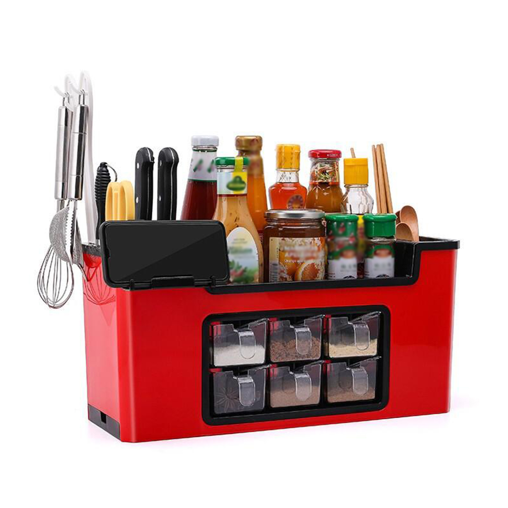 Multi-functional Kitchen Storage Organizer Condiment Seasoning Holder Red