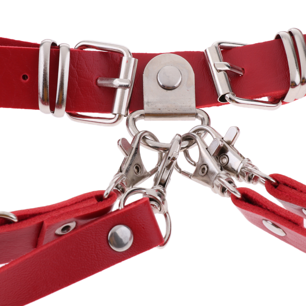 Fashion Gothic Punk Belt Adjustable Metal Body Chain PU Leather Women Red