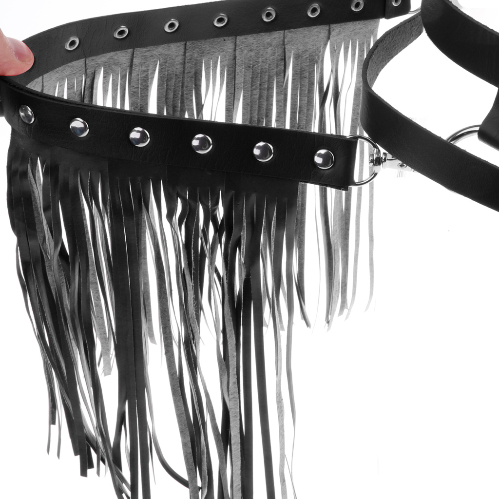 Women Punk Garter Waist Belts with Fringe Tassel Skirt Belt Halloween Black