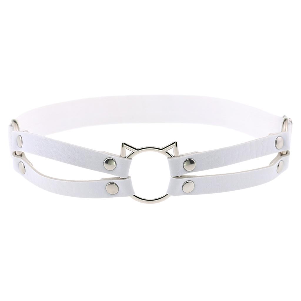 Fashion Punk Gothic Cat Leather Elastic Garter Belt Leg Thigh Ring White