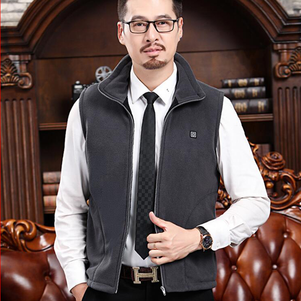 USB Heated Vest Fleece Lightweight Charging Heating Vest Gray XL