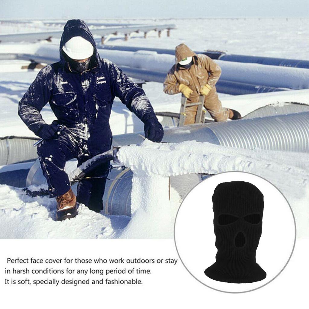 3-Hole Balaclava Knit Knitted Full Face Ski Cover Mask Beanie Hat  black