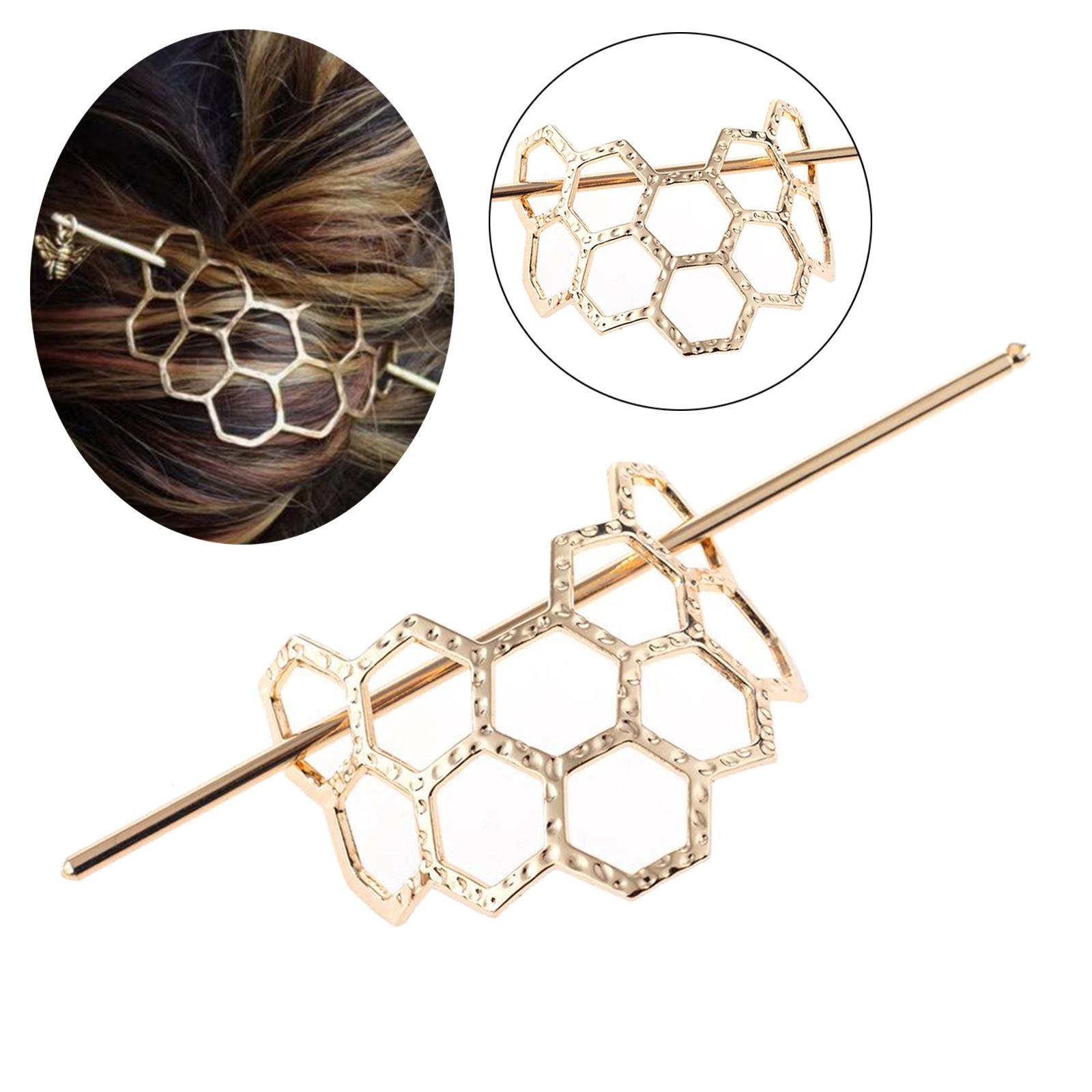 Hair Stick Boho Metal Alloy Geometric Shaped Bun Holder Bun Cage Gold