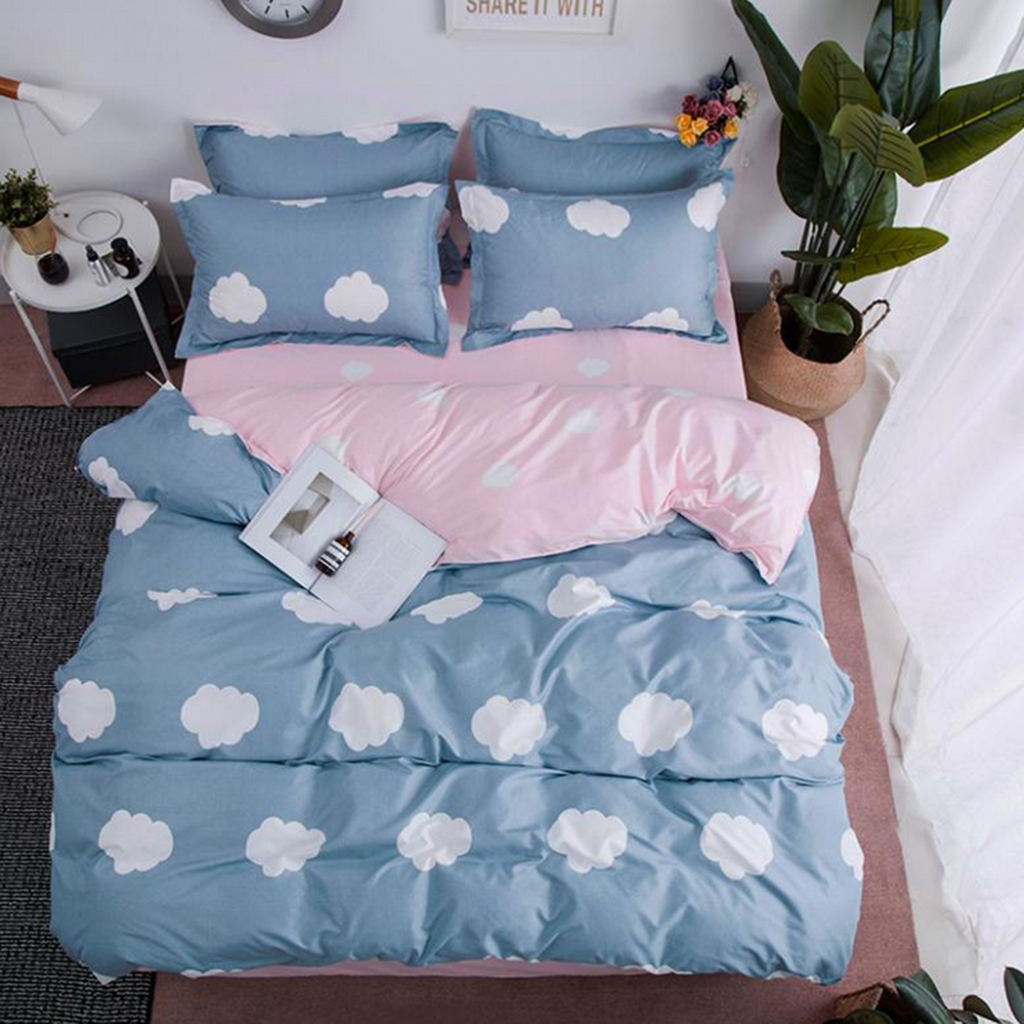 Fitted Bed Sheet 2 Pillowcases Full Set Bedding Line Cotton Duvet Quilt Cover