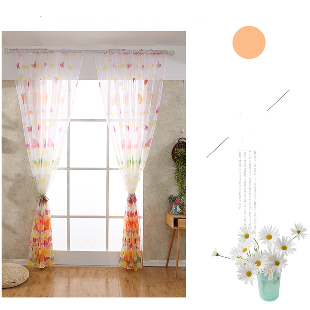 Butterfly Printing Sheer Curtains Window Voile Panels for Bedroom 270x100cm 
