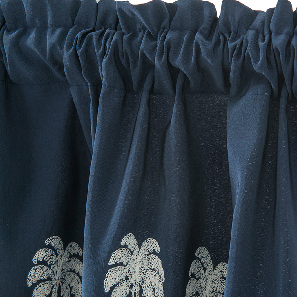 Embroidered Lace Window Voile Sheer Curtain Valance Tiers Blue_137x61cm