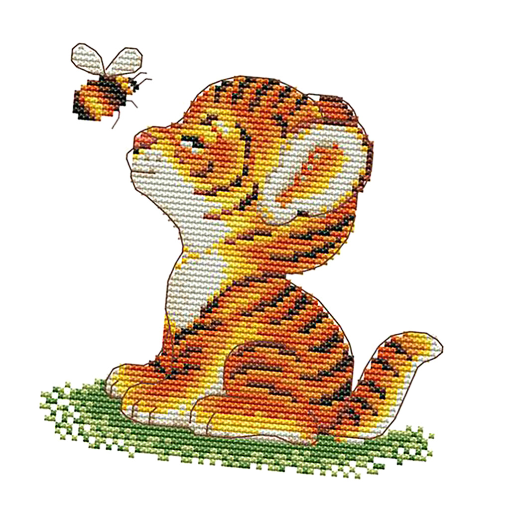 Cartoon Tiger Bee Stamped Cross Stitch Kits Embroidery Package 11CT 23x24cm