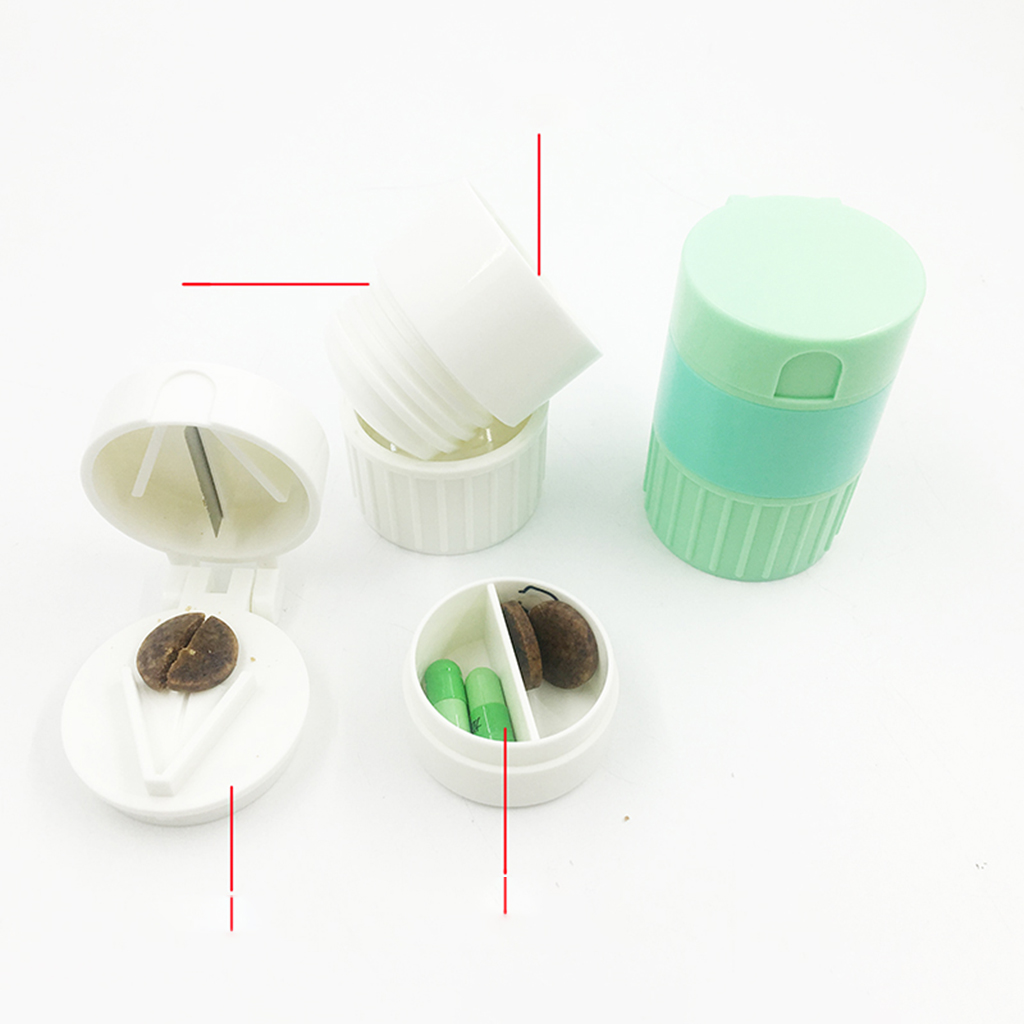 Portable Pill Cutter Powder Crusher Grinder Storage Box Organisers Green