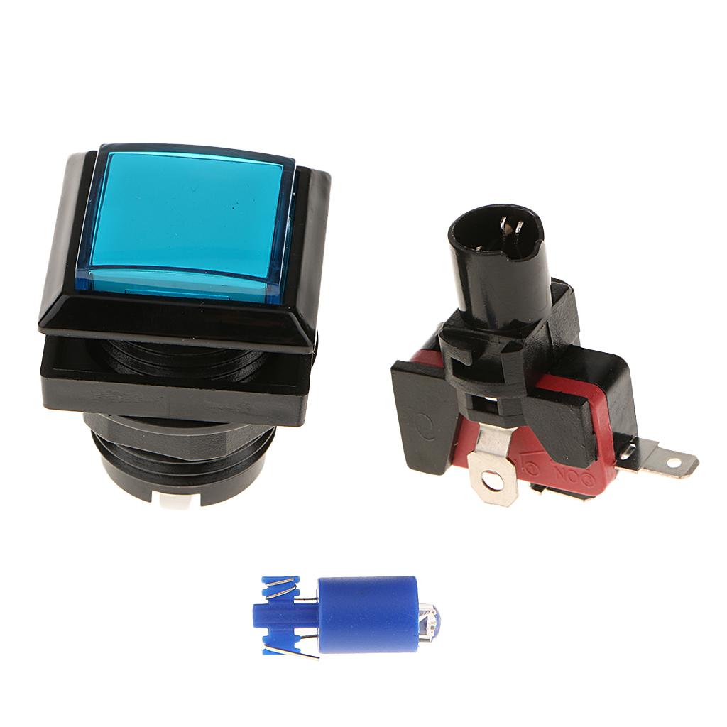 2x33mm Square Game Machine Arcade Push Button + LED Illuminated Switch DC12V Blue