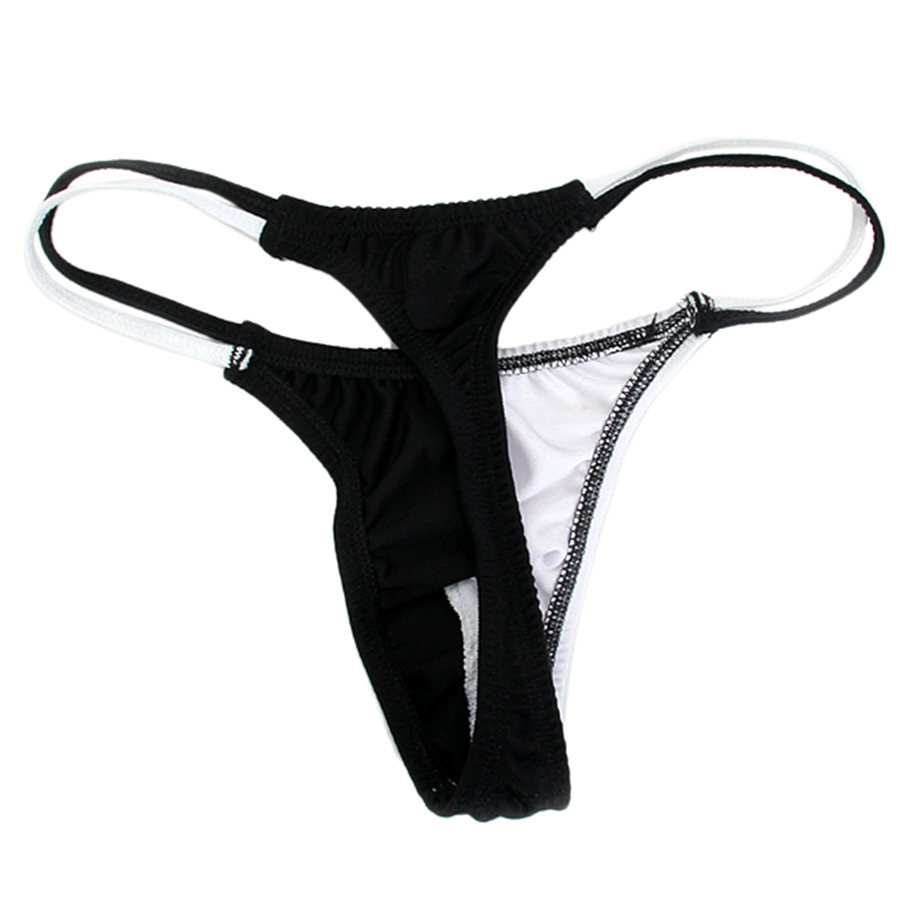 Mens T Back Stretch Pouch Thong Underwear G-string - Black and White