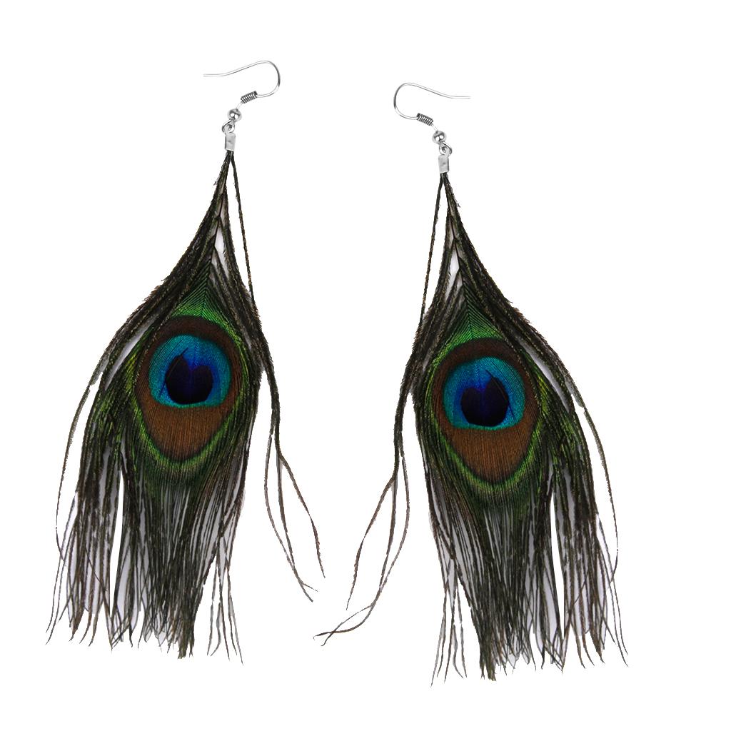 1 Pair Peacock Multicolor Feather Fashion Dangle Earrings