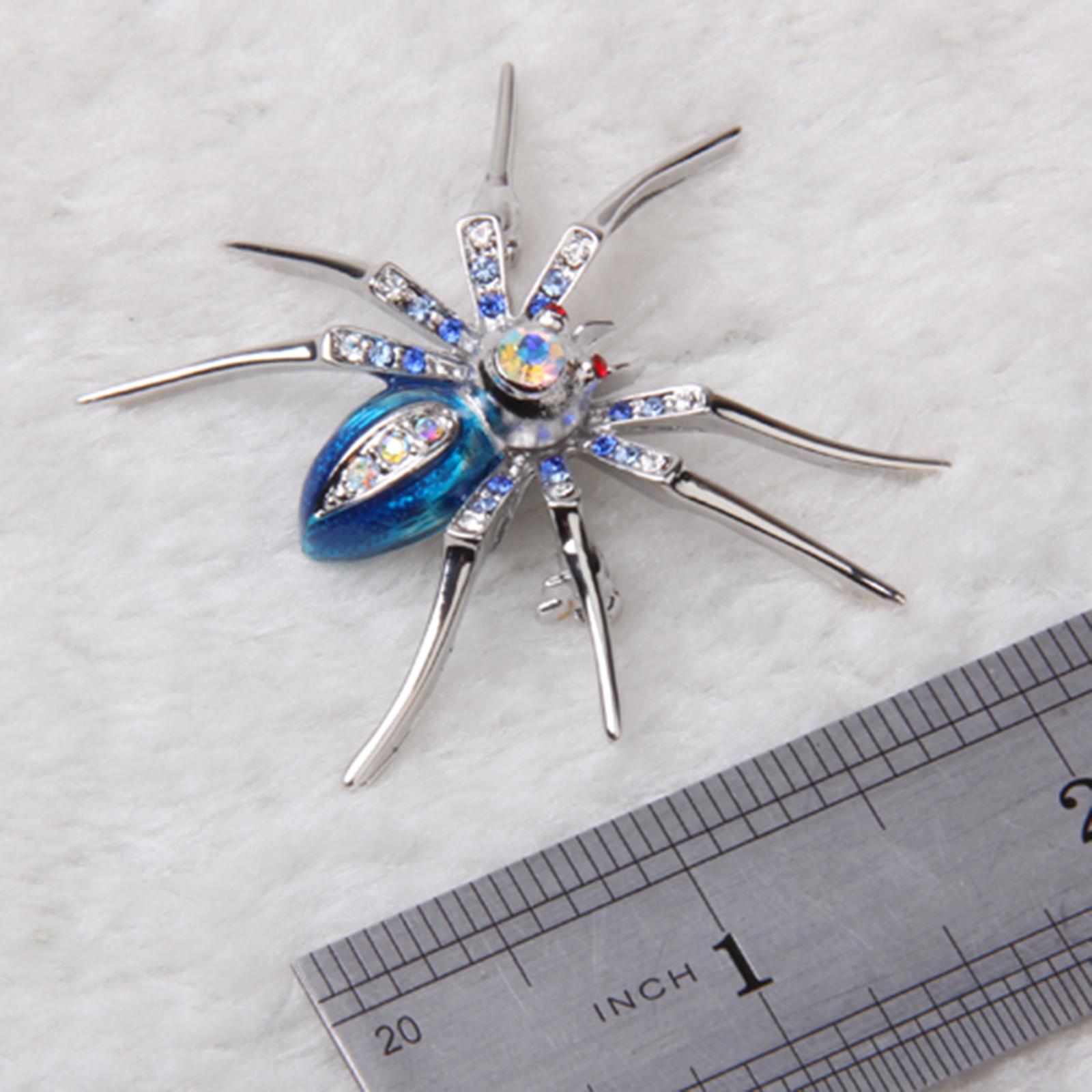 Dazzling Spider Clip Pin Brooch w/ Rhinestone - Blue