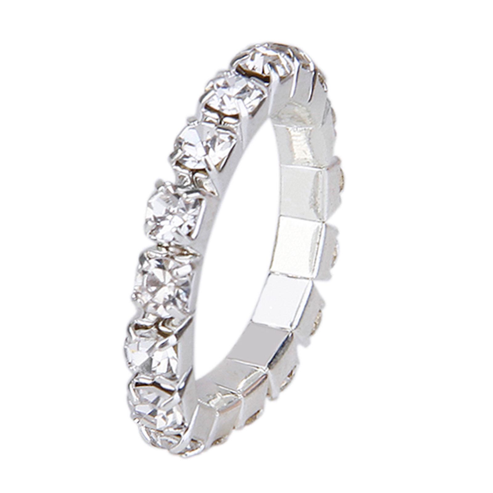 Elastic Silver Tone Single Row Crystal Rhinestone Toe Ring Bridal Jewelry 3mm