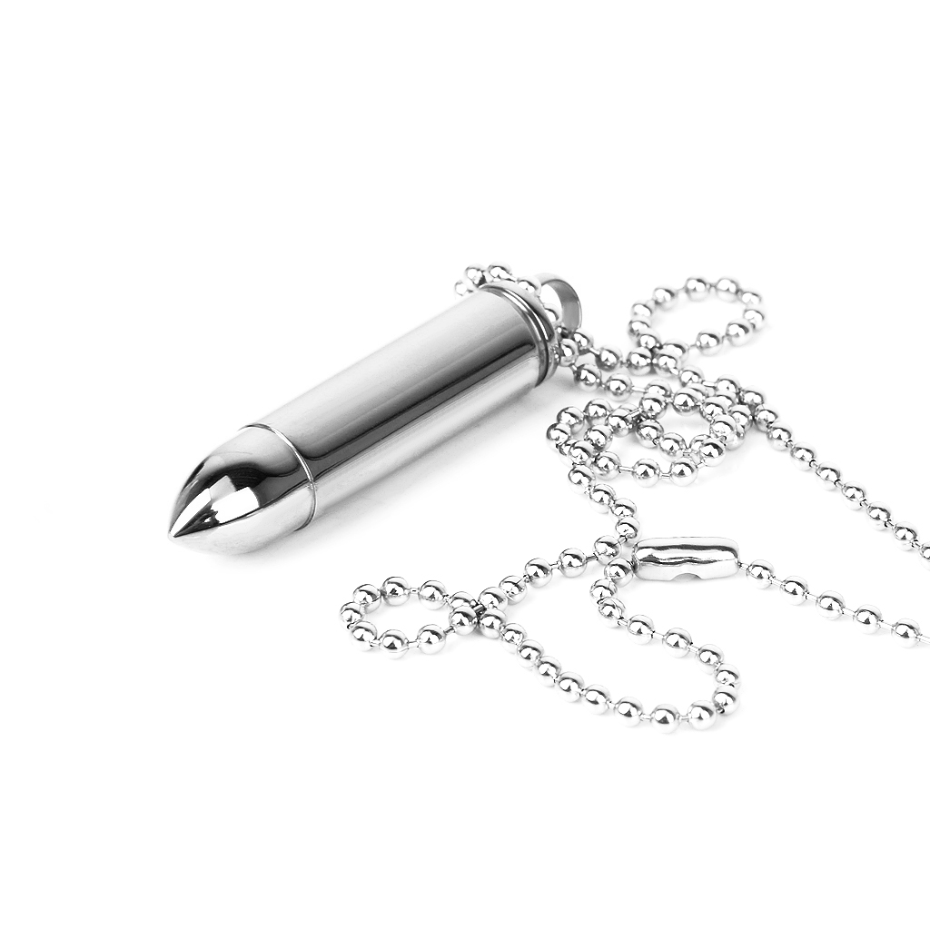 Cremation Urn Ash Holder Pill Case Vial Bullet Pendant Necklace silve2