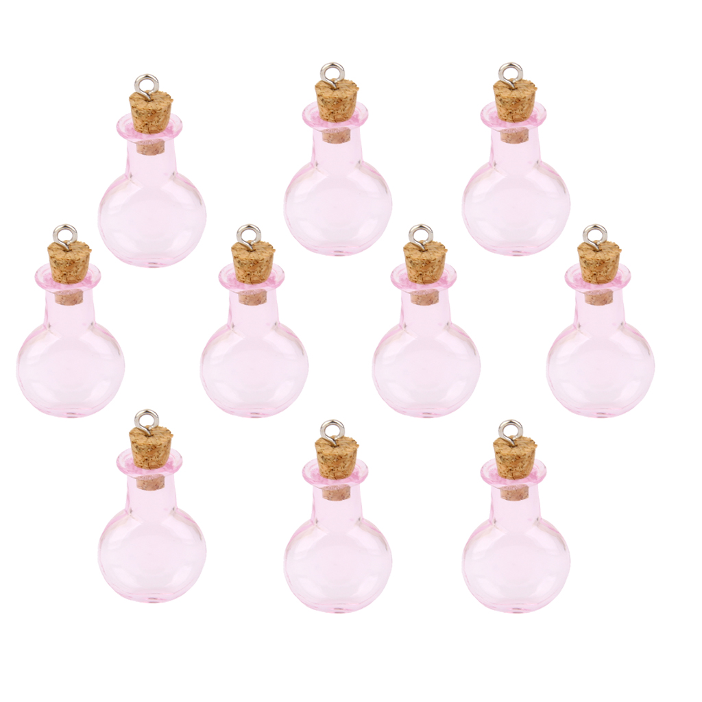 10pcs Pink Glass Cork Bottles Vial Wishing Bottle DIY Pendant - Flat Round