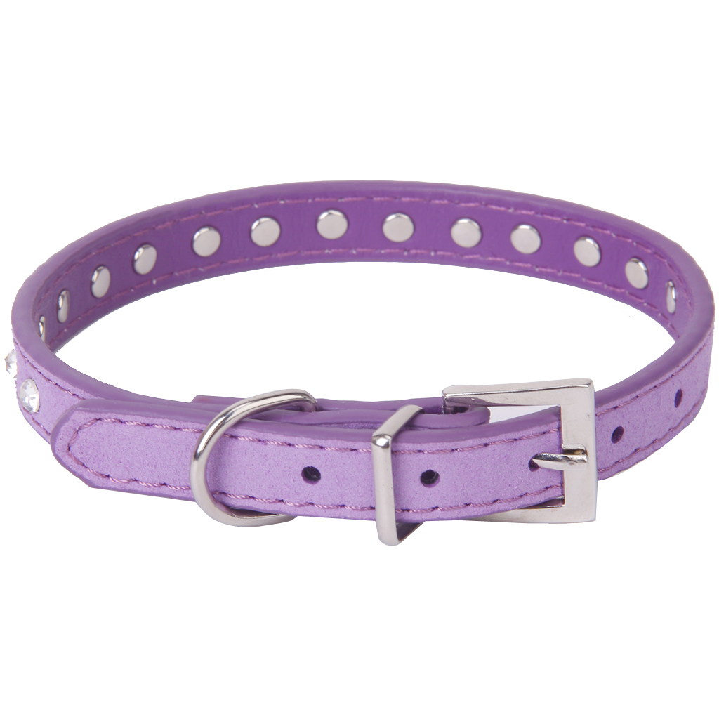 Pet Dog Cat Crystal Rhinestone Cow Suede Neck Collar Size S - Purple