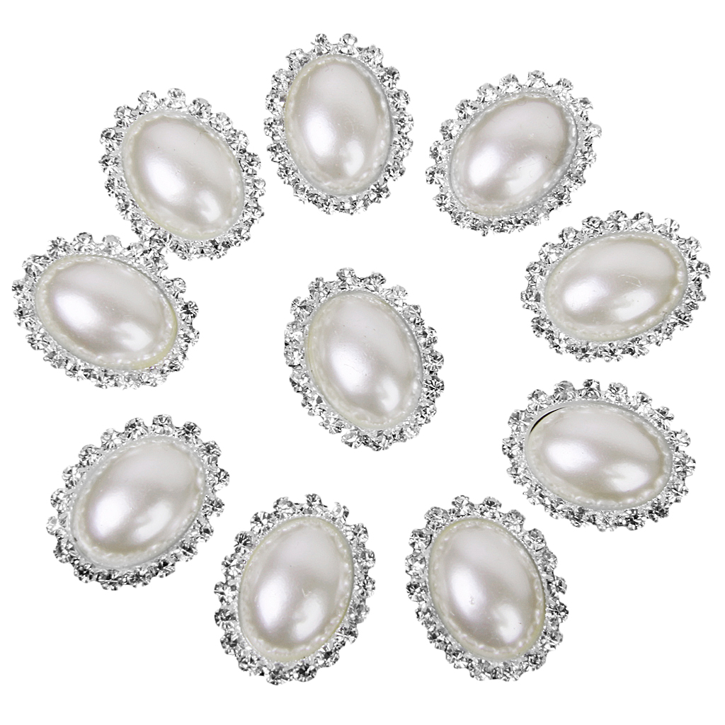 10pcs Oval Crystal Beige Faux Pearl Button Flatback Embellishment 20mm x 25mm