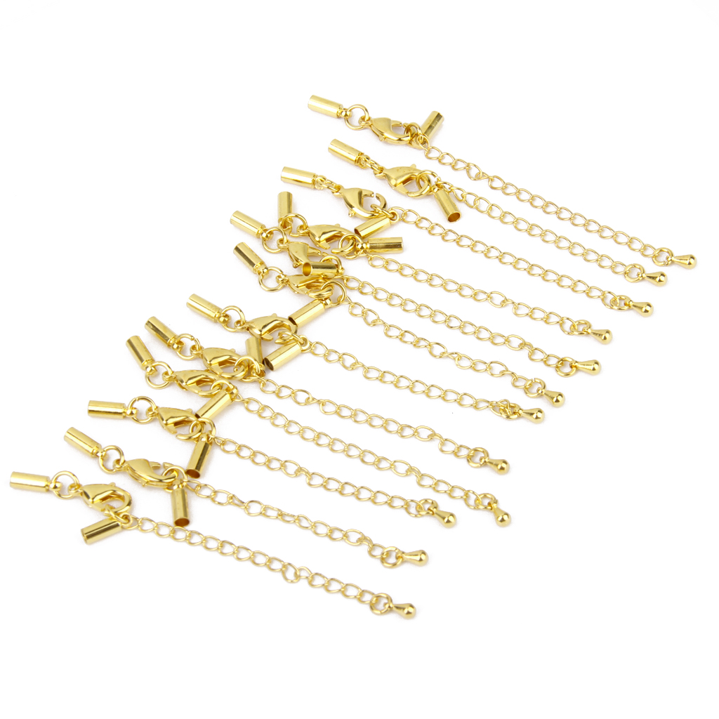 Clasp and Bell Ends Set with Extender Chain 12pcs Golden