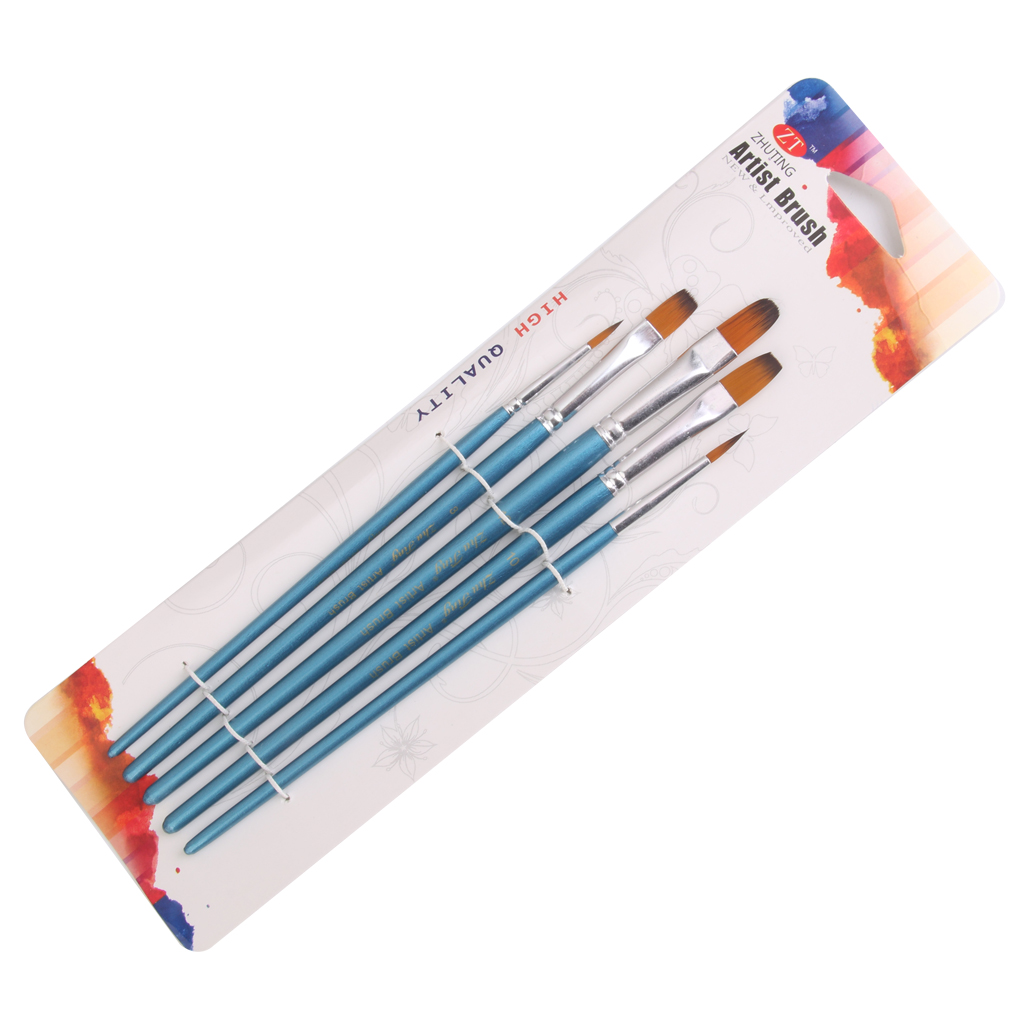 5pcs Assorted Size Artist Painting Brushes Set- Blue