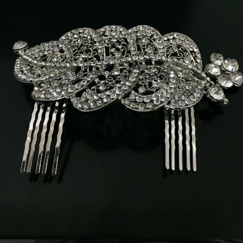 Rhinestone Leaf Pattern Hair Comb Wedding Bridal Hair Clip Headpieces