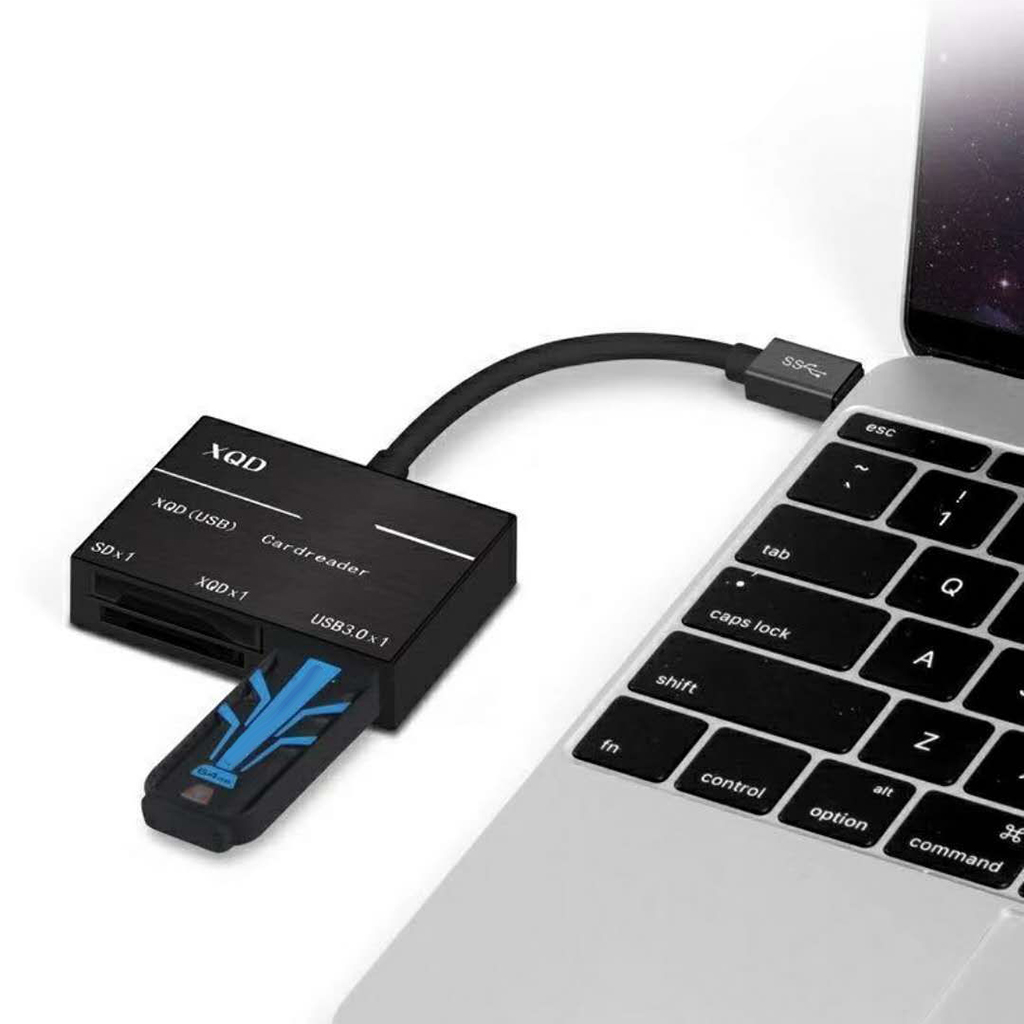  USB 3.0 Type -C Combo Hub Adapter for Micro SD/XQD Card Reader  Black