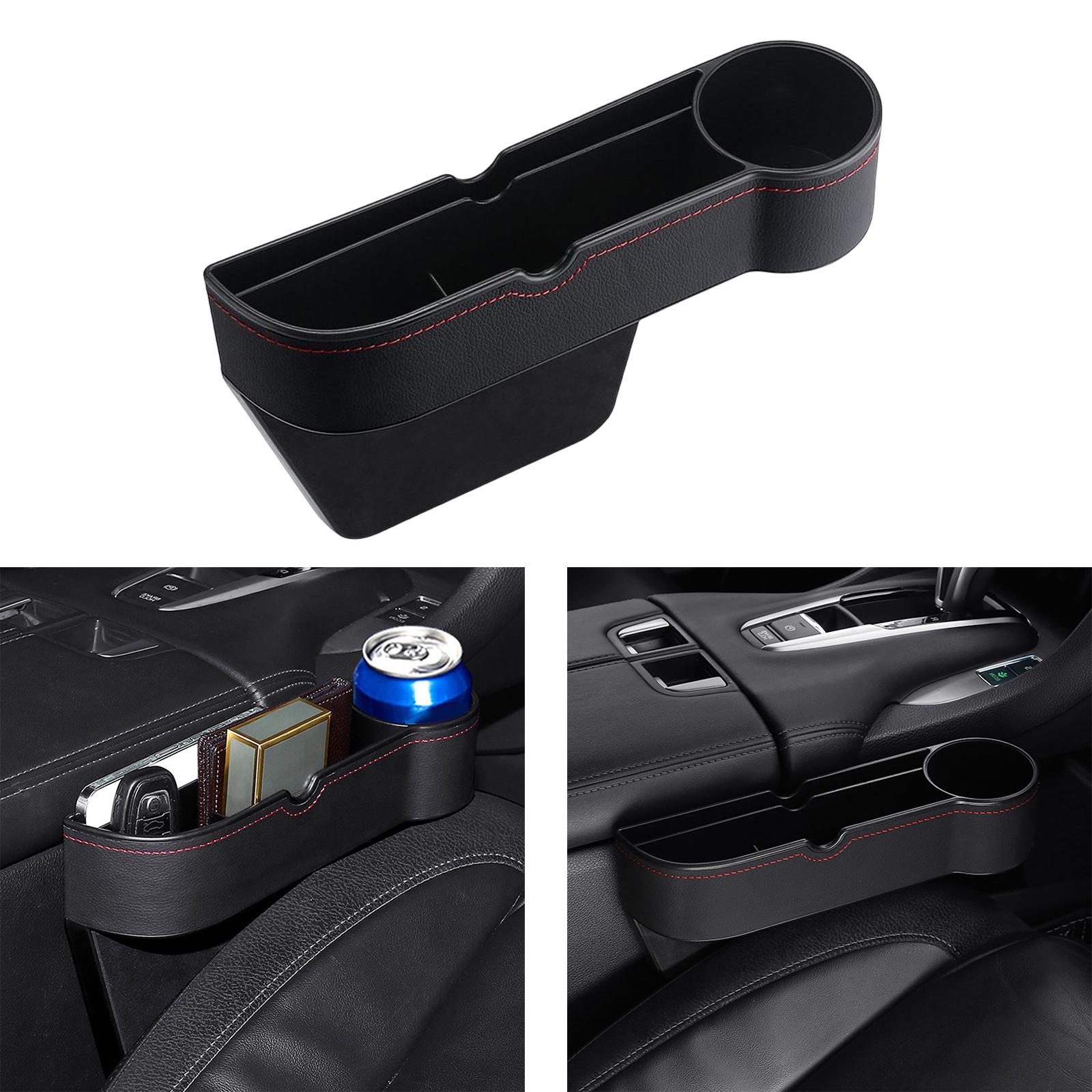 Car Seat Gap Organizer W/ Cup Holder Fit for Cards Wallets Sunglasses Passenger Black
