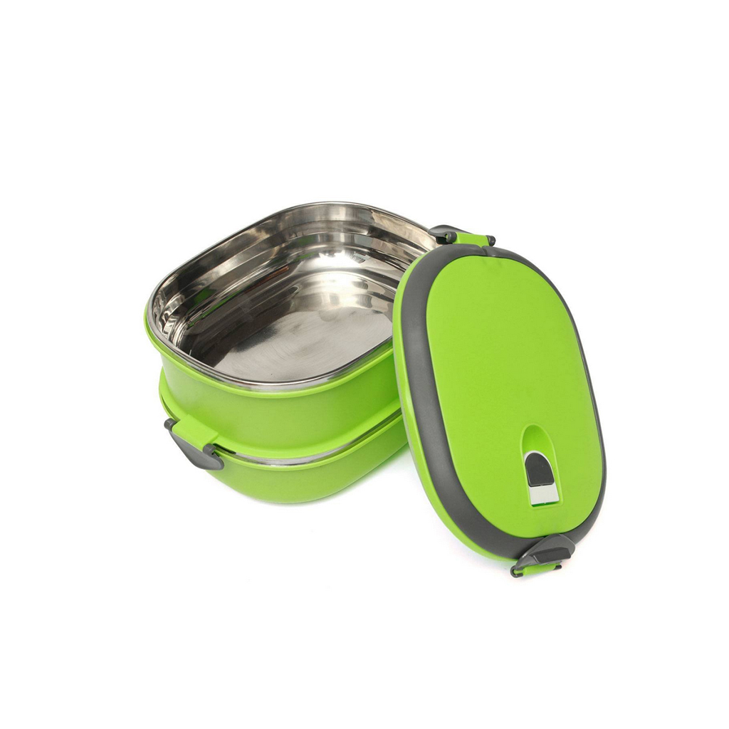 Square Double Layer Design Stainless Steel Thermal Insulated Lunch Box Green