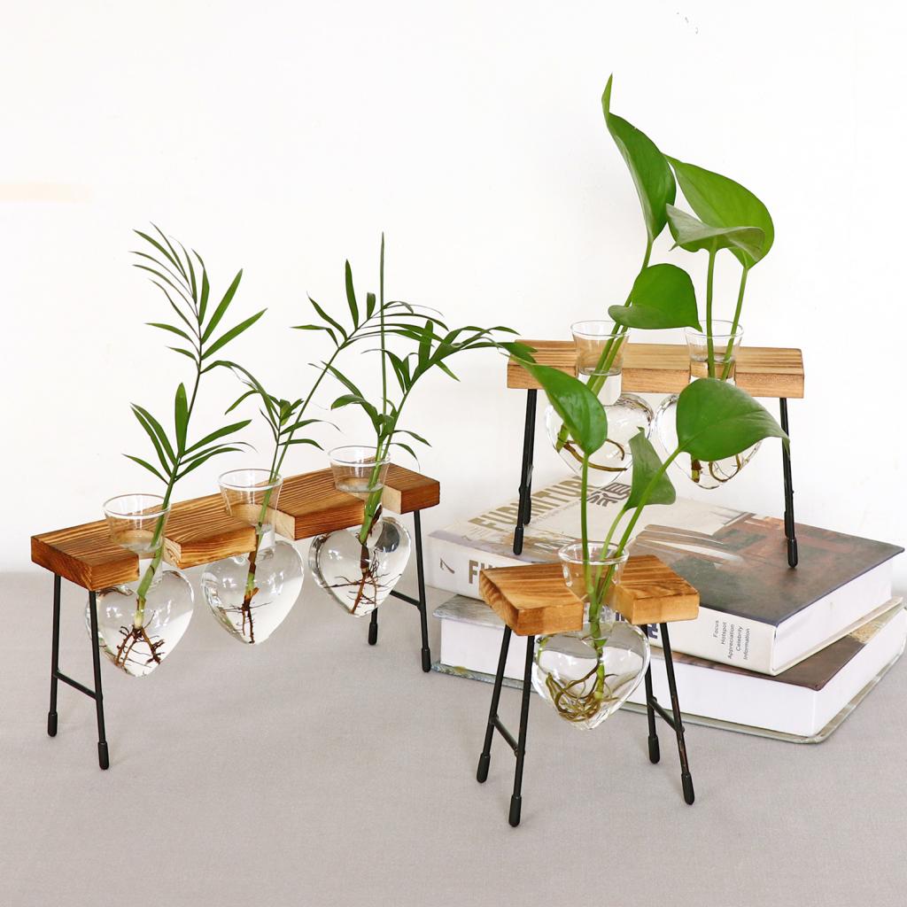  Test Tube Flower Vase ChairWooden Stand for Hydroponic Plant 1 Bottle