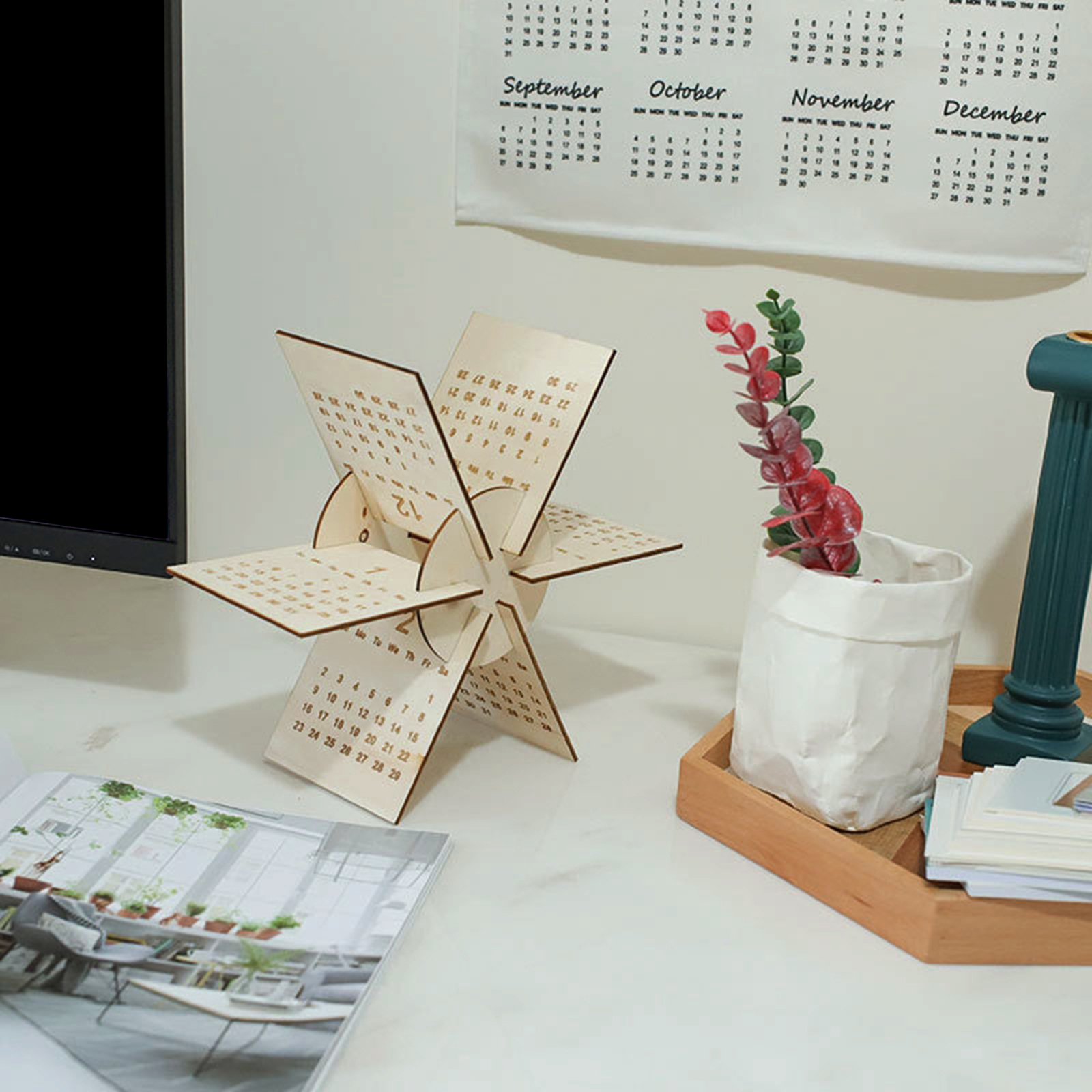 Geometric Table Calendar DIY Kit Office Home Desktop Rustic Ornament Khaki 1