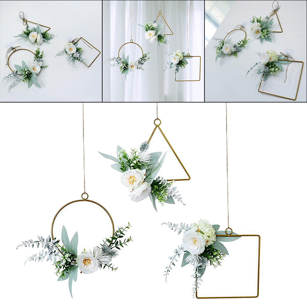 Geometric Floral Hoop Artificial Flower Wreath Home Wedding DIY Hanging