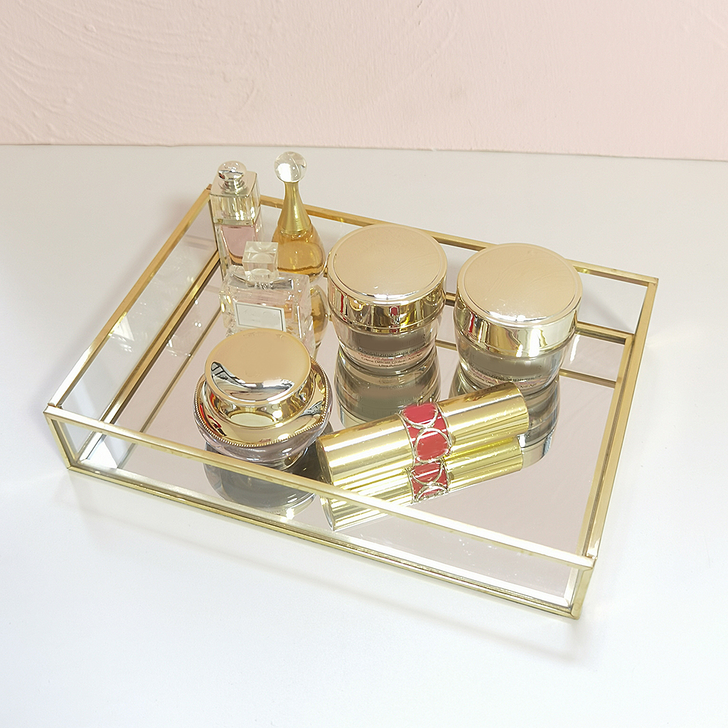 Retro Glass Mirror Decorative Storage Tray for Makeup Display Bracelet Table