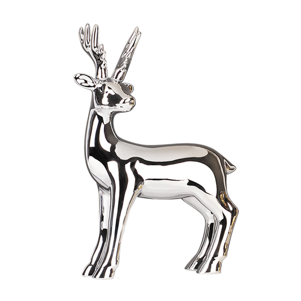 Free-Standing Reindeer Figurine Deer Statue Animal Sculpture Home Silver