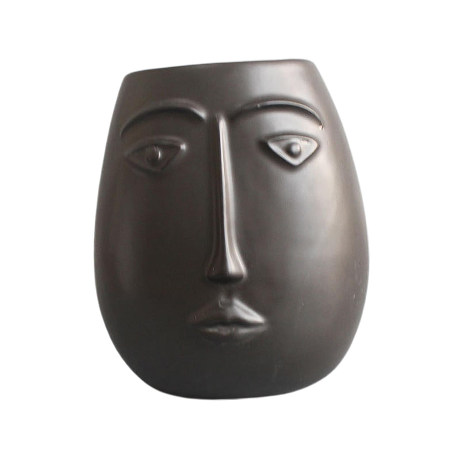 Ceramic Body Vase Face Plants Pot Statues Ornament Black 15x11x17cm
